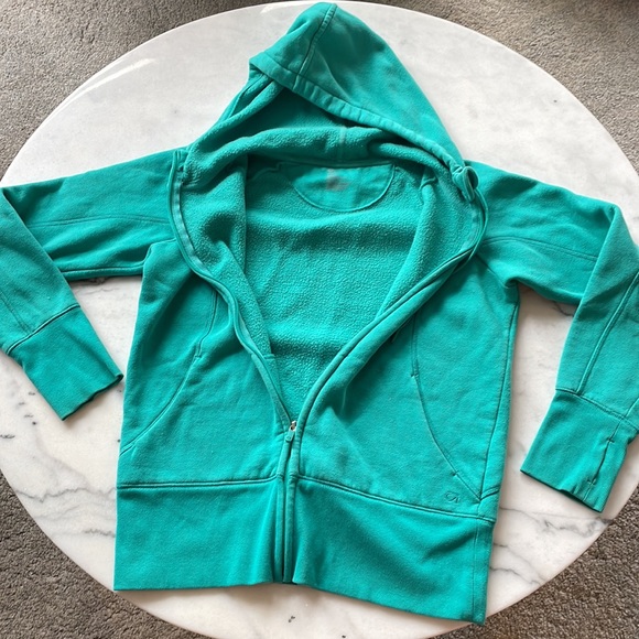 Gap Fit Turquoise Zip Down Hooded Sweatshirt - Size Medium - Picture 2 of 7